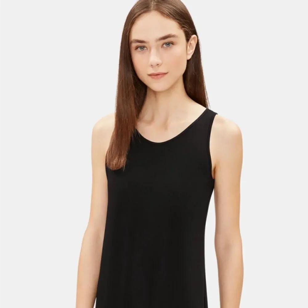 Eileen Fisher Women's Maxi Dress L Black Sleeveless Scoop Neck NWT $198